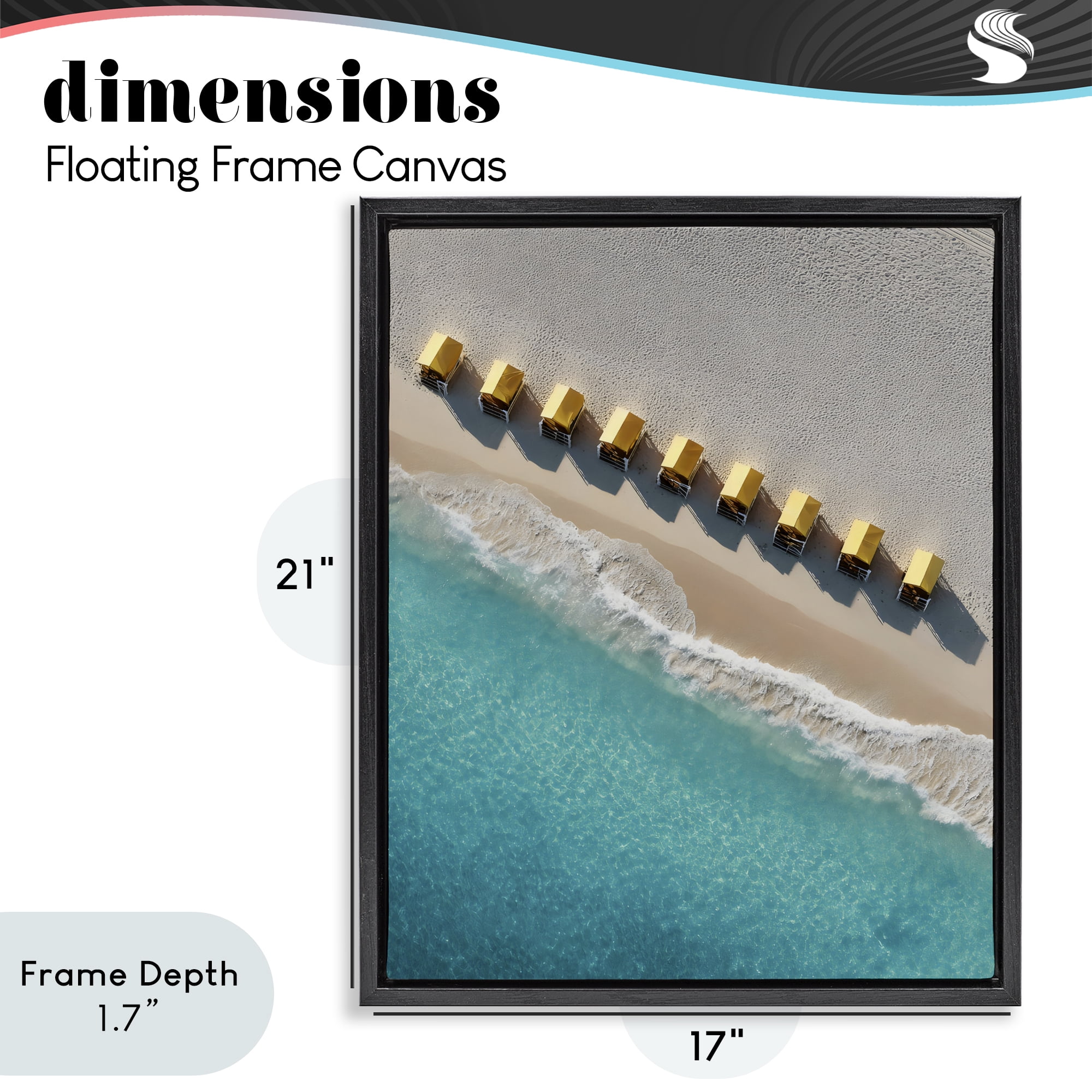 Stupell Industries Yellow Cabanas Along Shore Black Framed Floater Canvas Wall Art, design by Franklyn Gregory