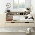thumbnail image 6 of Cream Full Size Wood Platform Bed With Upholstered Headboard, Storage, Charging & Drawers Feature Padded Headboard In, 6 of 6