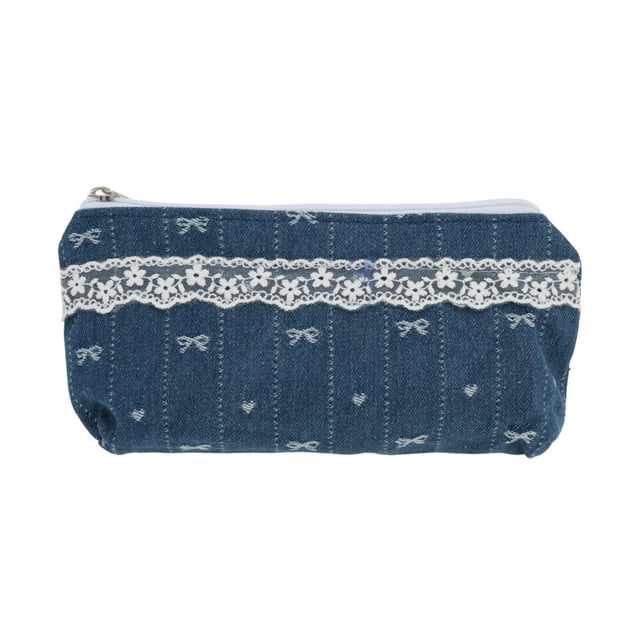 Unique Bargains 1 Pc Bolsa de Maquillaje con Cordón Estilo Denim para Vacaciones Azul Poliéster