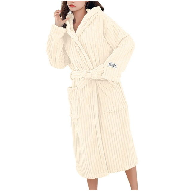Women’s Hooded Terry Robe – Thick Plush Plus-Size Bathrobe with Pockets