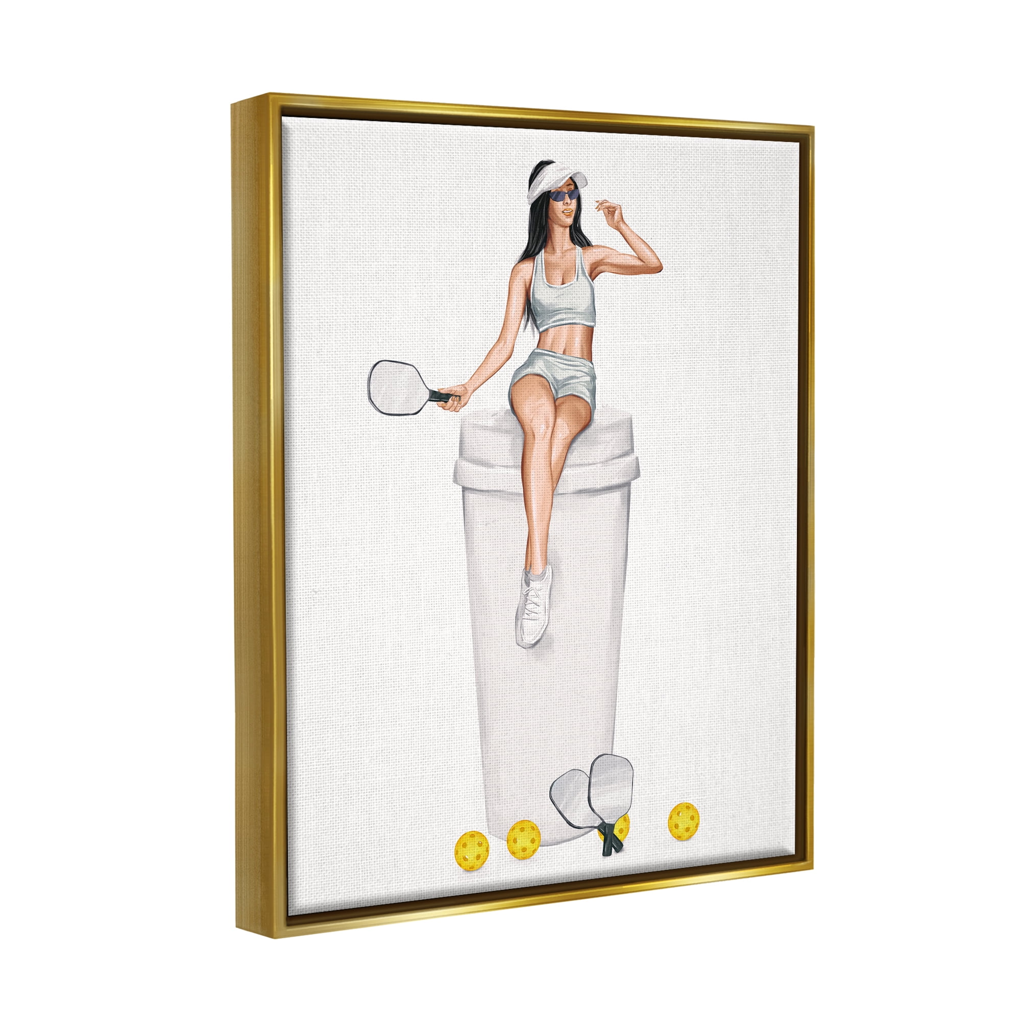 Stupell Industries Athletic Tennis Girl Coffee Cup Beauty & Fashion Painting Gold Floater Framed Art Print Wall Art