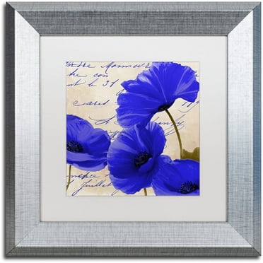 Trademark Fine Art "Coquelicots Bleues I" Canvas Art by Color Bakery White Matte, Silver Frame