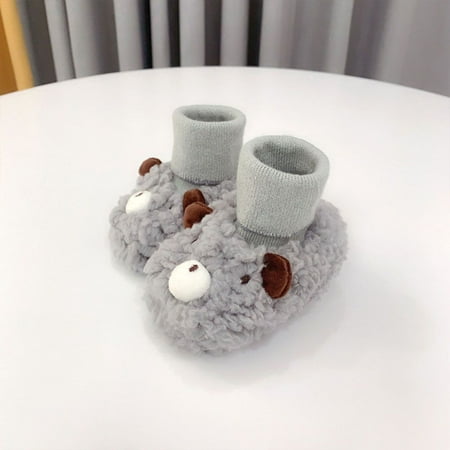 

New Keep Warm Plus Thick Plush Protect Foot Cover Baby Toddler Shoes First Walkers Children s Cotton Shoes Winter GRAY 6-12 MONTHS