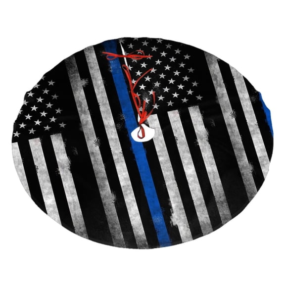 Retro Police America Flag Christmas Tree Skirt for Xmas Holiday Home Decor Farmhouse Decorations Indoor 48"