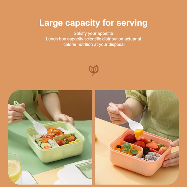 Lunch Box Compartments Portable Office Square Oven Food Reusable Portable Office Container Sealing Plastic Carrying Kitchen Organizer with Spoon Purple