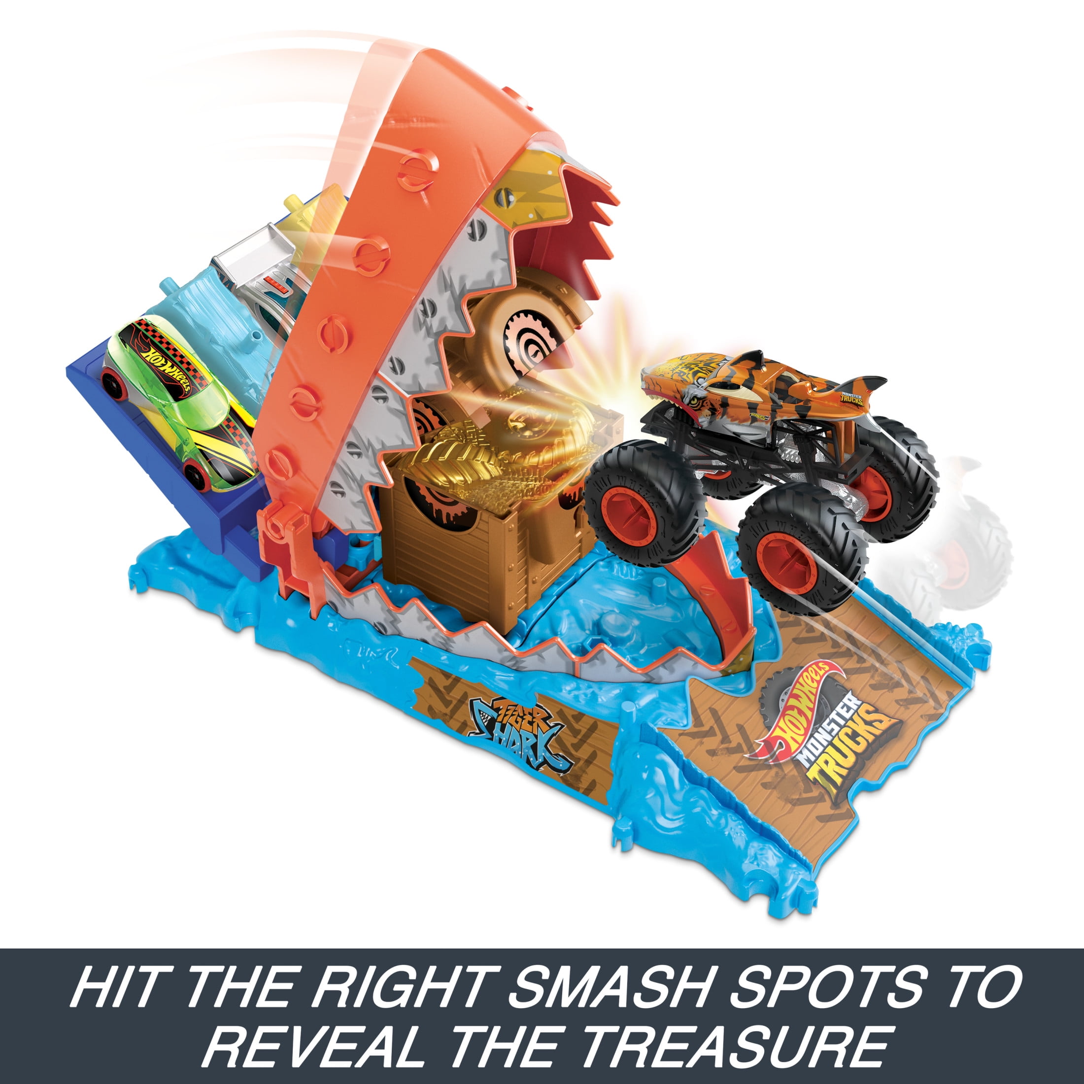 Hot Wheels Monster Trucks Arena Smashers Treasure Chomp Challenge Playset