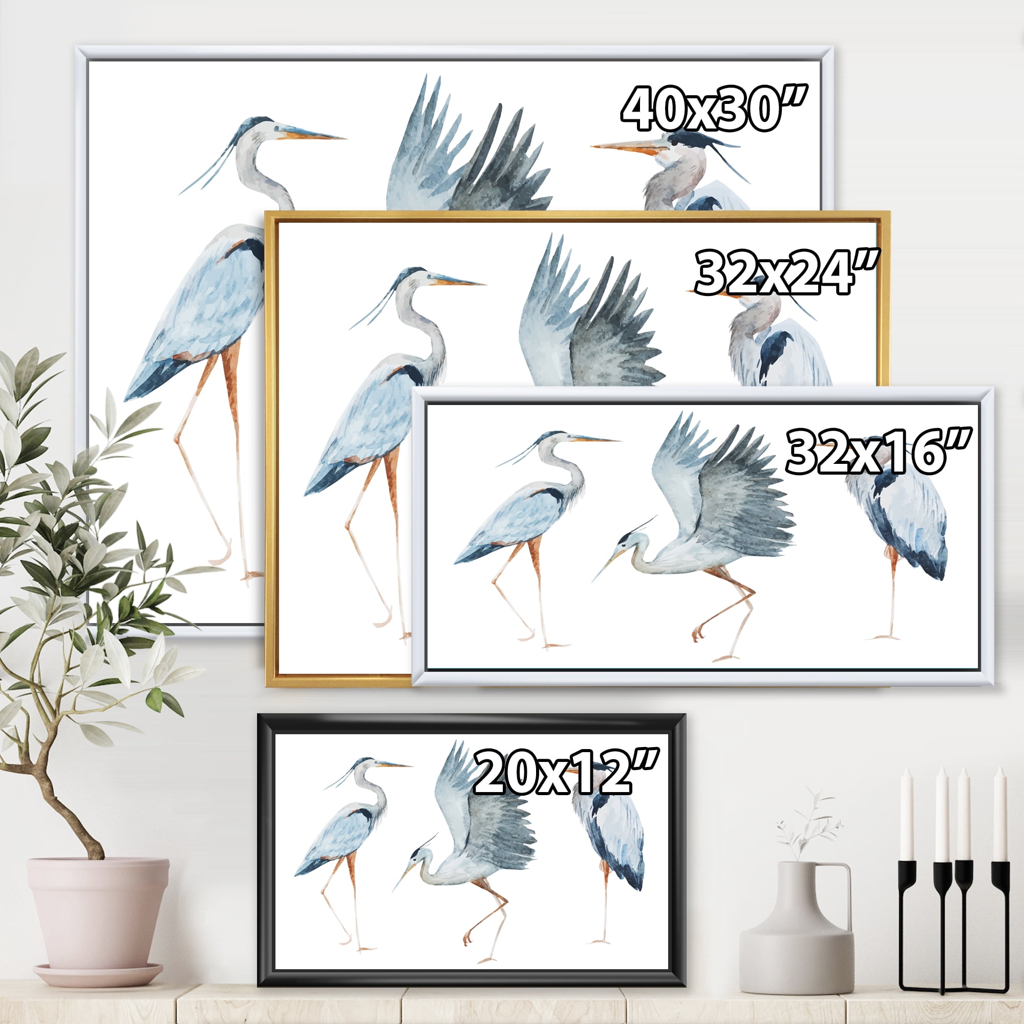 Designart 'Portrait Of Heron Birds II' Traditional Framed Canvas Wall Art Print