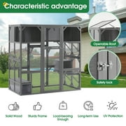 Segmart Cat House Outdoor Catio Wooden Walk-in Cat Enclosure Large for Multiple Cats, Upgrade Luxurious Cat Condo with Sunshine Board, Dark Grey