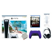 Sony Playstation 5 Disc Horizon Forbidden West Bundle with Extra Galactic Purple Controller, White PULSE 3D Headset, Calll of Duty: Vanguard and Remote