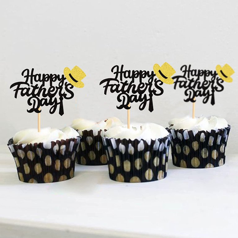  Set of 4 Acrylic and Letters Happy Birthday For Dad Cake Topper  for Birthday Party Decorations Father's day Supplies Decorations (Black) :  Grocery & Gourmet Food