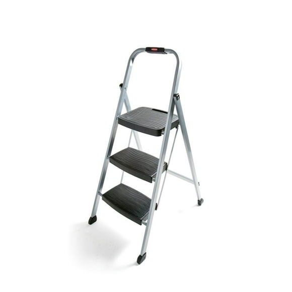 Rubbermaid RM-3W 3-Step Steel Step Ladder with Hand Grip, 200 lb Capacity, Silver