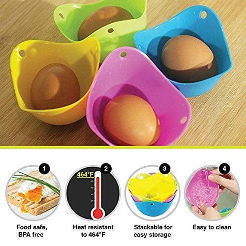 US 4-8 Pack Egg Poacher Silicone Poaching Cups Boil Microwave Stove Top  Cook Egg 