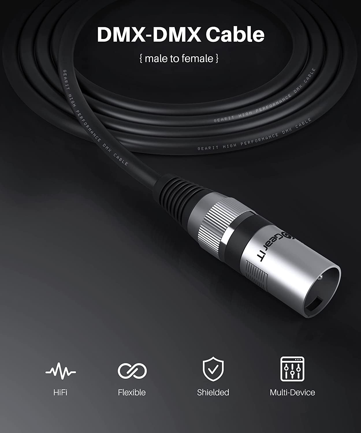 GearIT 3 Pin Connector Male to Female DMX to DMX DJ Equipment & Lighting Cable, 100 ft