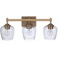 thumbnail image 2 of Craftmade 12422SB3 Stellen Clear Seeded Glass Bathroom Vanity Lighting, 3-Light 180 Total Watts, 9"H x 22"W, Satin Brass, 2 of 6