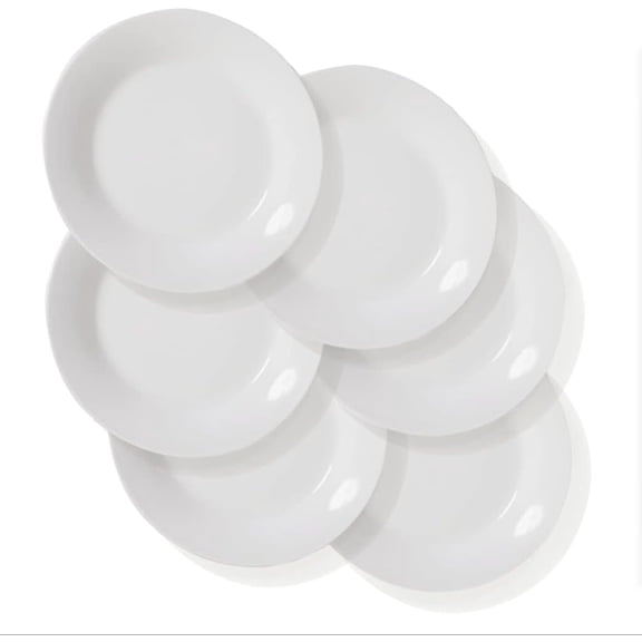 6pcs Salad Dessert Plate 7.5inch White Porcelain Dinner with Round Flat Design Good for the Gift