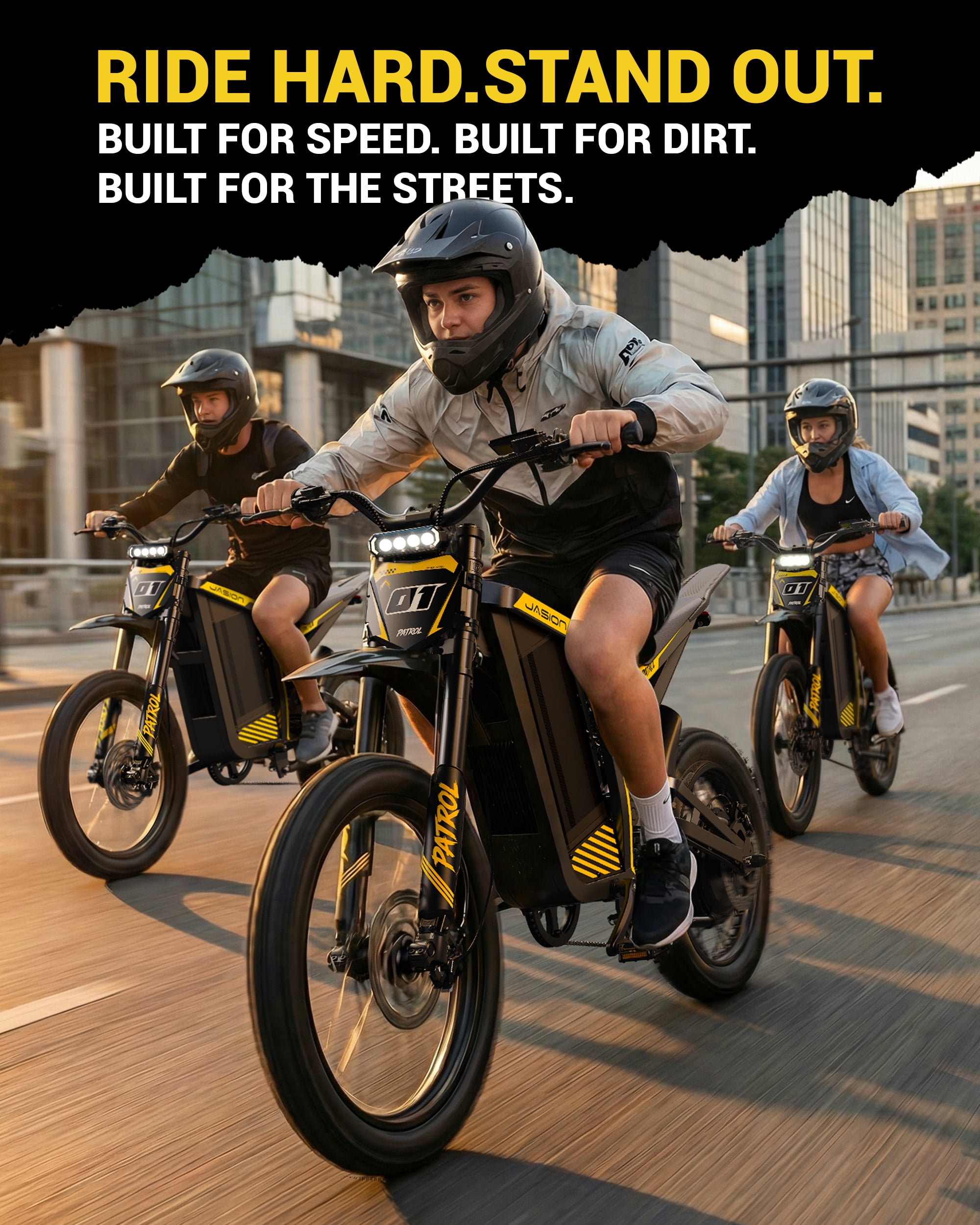 Jasion Patrol Electric Dirt Bike for Adults 19"/17", 4000 Peak Motor Ebike 52V 30AH, Fat Tire Electric Motorcycle, UL 2849