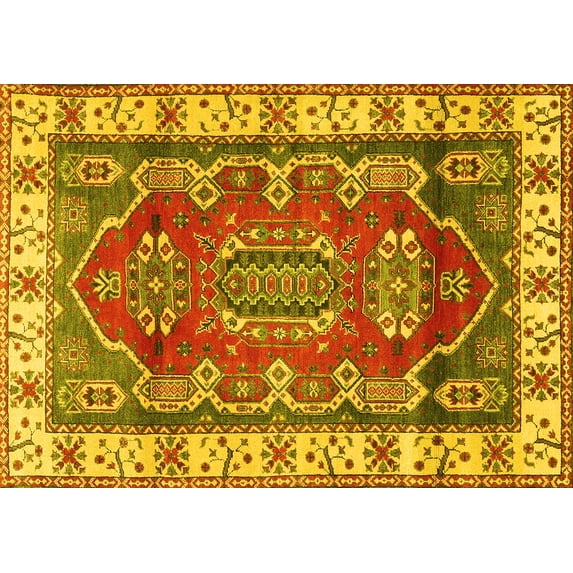 Ahgly Company Machine Washable Indoor Rectangle Geometric Yellow Traditional Area Rugs, 2' x 4'
