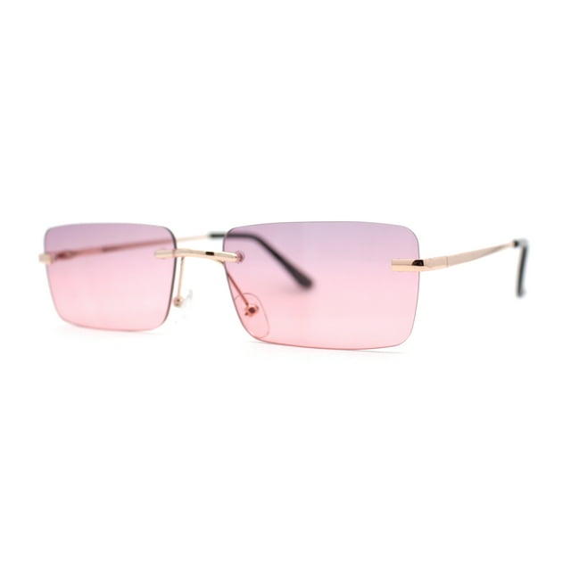 Rimless Rectangular 90s Elegant Metal Rim Sunglasses Gold Purple Pink