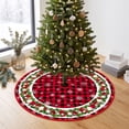 thumbnail image 4 of Red and White Christmas Tree Skirt, Polyester Holiday Base Cover with Santa and Snowflake Prints, 4 of 6