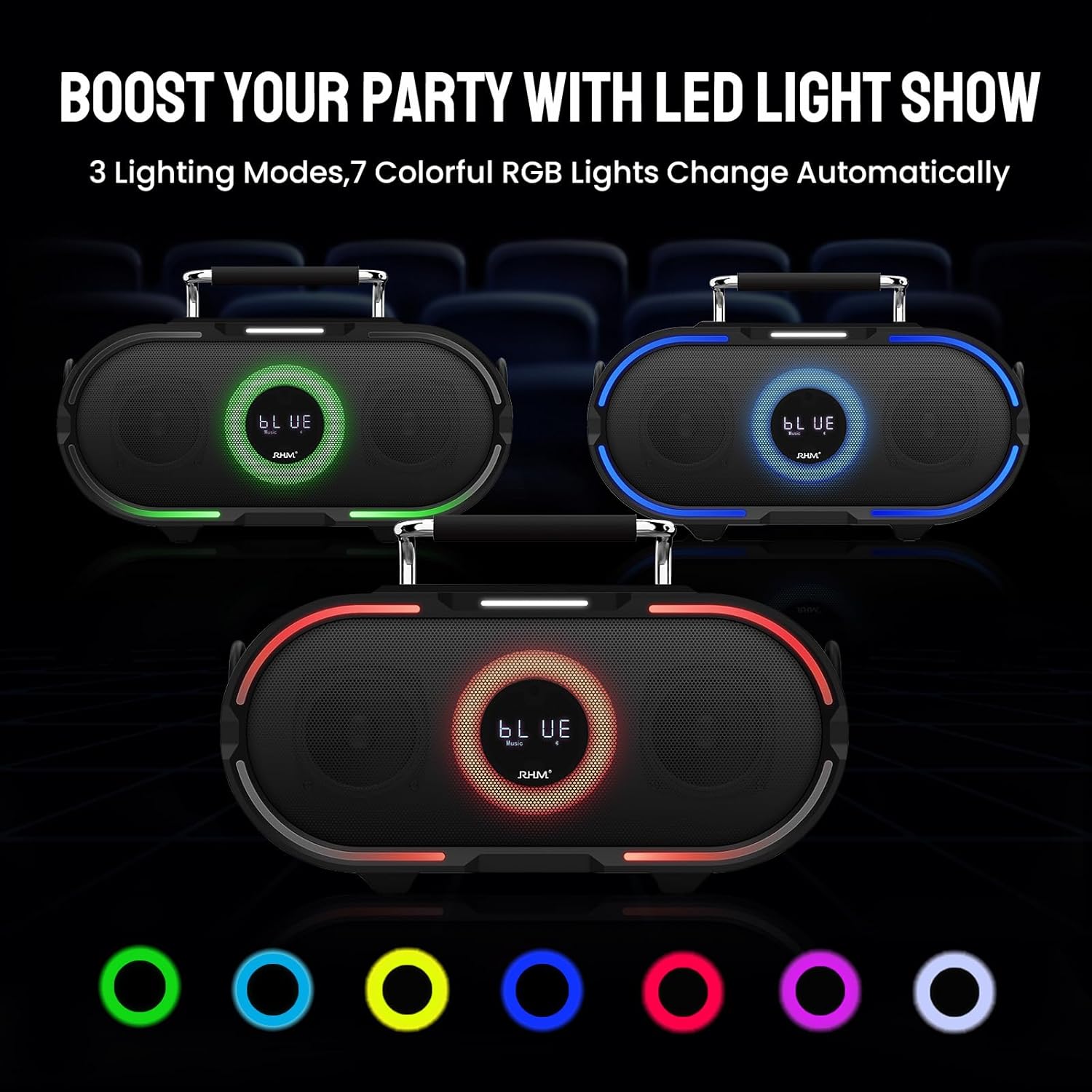 RHM K666PLUS Karaoke Machine with RGB Lights, 2 Wireless Mics