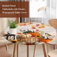 thumbnail image 5 of Round Table Cover 36-44 Inch Pumpkins Fall Waterproof Reusable Table Cloth Round Fitted Vinyl Tablecloth with Elastic Edged for Parties Outdoors, Thanksgiving Wooden Leaves Checkered, 5 of 9