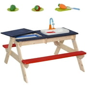 Huracan Kids Sand & Water Table, Picnic Table and Bench Set with Sandbox, Water Circulation Faucet