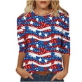 thumbnail image 2 of JOANKDMI Women's American Flag Shirts 3/4 Sleeve 4th of July Independence Day Crew Neck Tops Patriotic Holiday Festival Fashion T Shirts, 2 of 7
