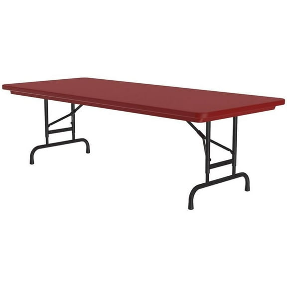 Pemberly Row 22-32" Adjustable Height Plastic Resin & Metal Folding Table in Red