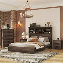 4 Piece Bedroom Sets Queen Size, Bedroom Funiture Sets with Vintage Wooden Queen Storage Platform Bed Frame & 2 Nightstands & 1 Dresser, Dark Walnut