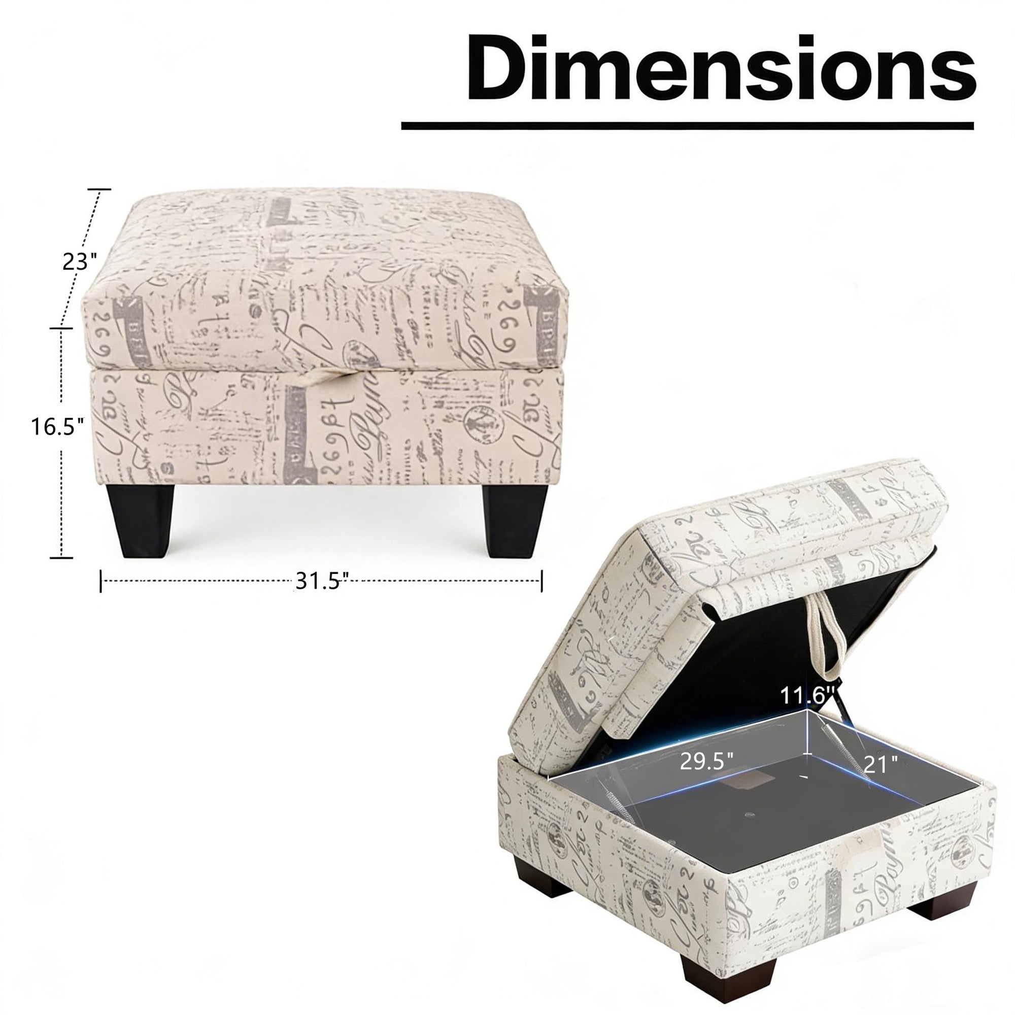 Aukfa 32" Storage Ottoman Bench with Lift Top for Home Office, Linen, Beige