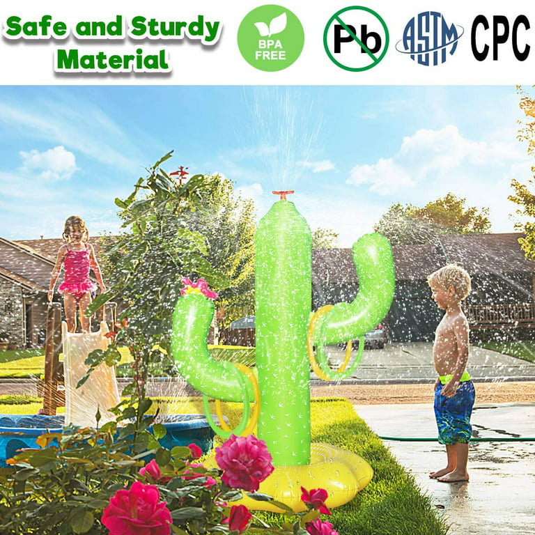 Cactus Sprinkler for Kids, Inflatable 5 Sprinkler for 4 Rings, Children Toy Ages 6 3 Girls, Summer Water and Boys Toys Fun Backyard for Game 4 Outdoor Years Cactus Water U Gifts with Spray