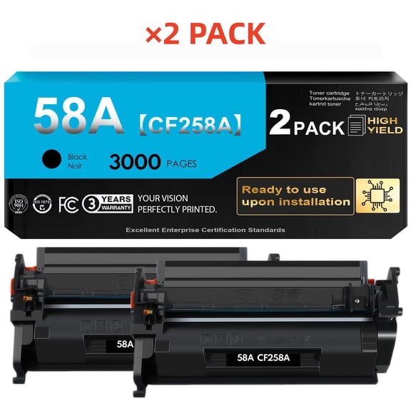 58A Black Toner Cartridge (with chip) Compatible for 58A CF258A 58X CF258X for MFP M428fdw M428fdn M428dw Pro M404n M404dn M404dw M406dn M430f M404 M428 Printer (2 Pack)