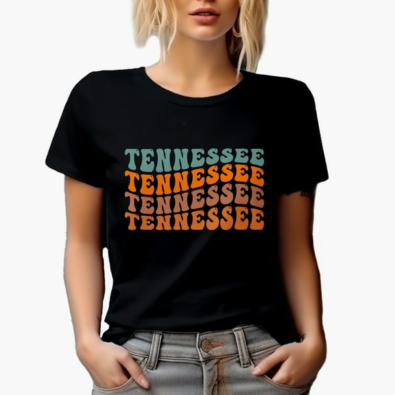 Tennessee, USA State Themed, Groovy Retro Wavy Text Merch Gift, Black T-Shirt, Small