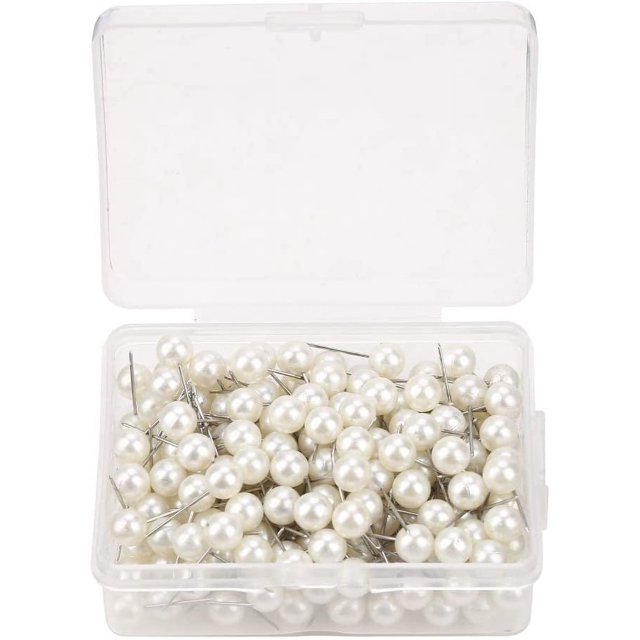 Oumefar 200PCS Pearl Push Pins, Decorative Thumb Tacks Round Short Pearl Head Pins Drawing Ball Map Pins Tack Push Sewing Box for Straight Pins for Crafting DIY Wedding (Pearl Pins for Flower White)