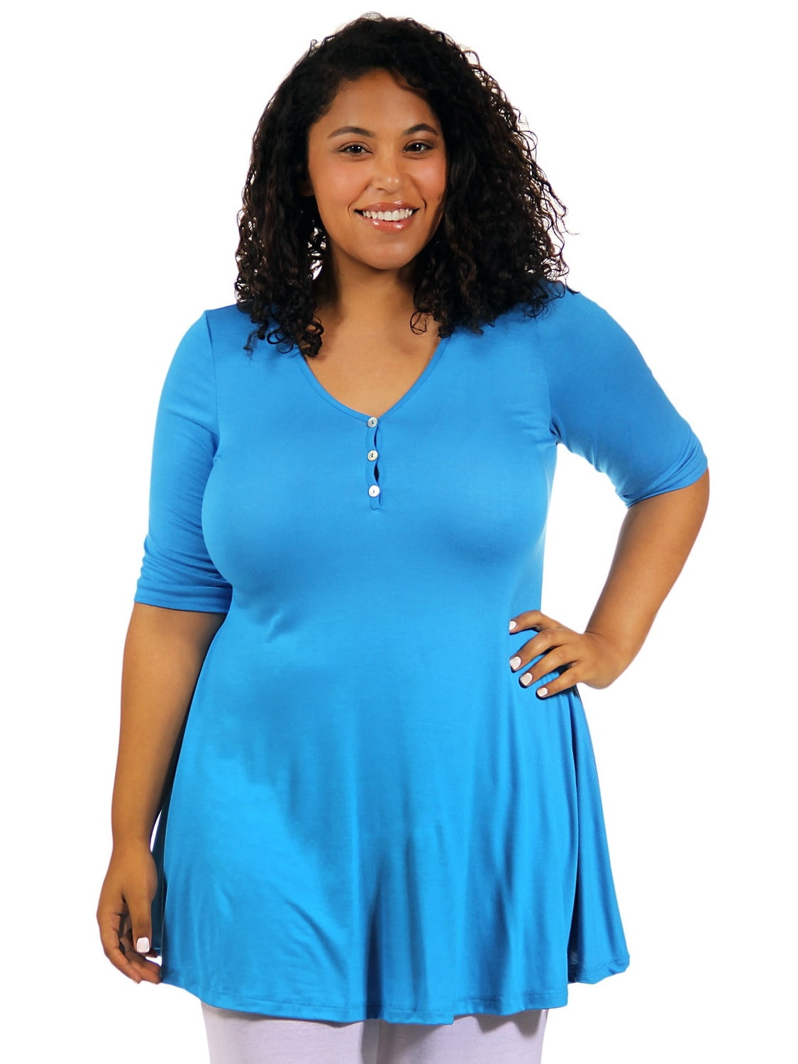 Women's Plus Size Henley Tunic Top