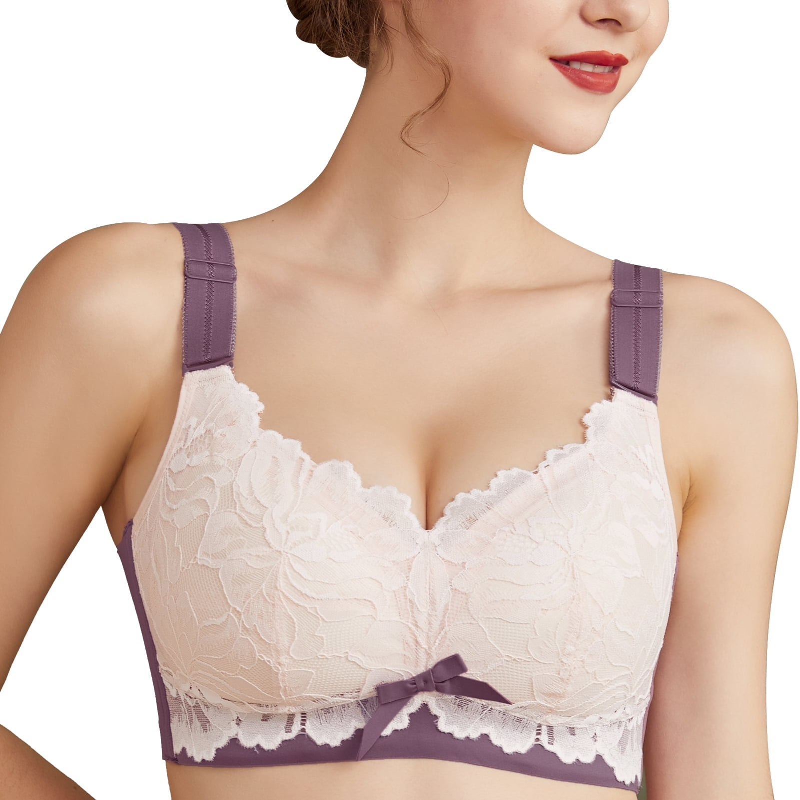 AILIVIN Bras for Women Wireless Full Figure Comfort Minimizer No Wire Plus Size Bra Full Coverage Wirefree Cute Comfy Wide Strap Lifting Up Minimizering Comfortable Womens Bras Purple 36DD 36 DD