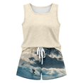 thumbnail image 4 of Womens Hawaiian 2 Piece Outfits Sleeveless Scoop Neck Tank Top and Drawstring Shorts Set Trendy Matching Sets Women Clothing Casual Resort Wear Vacation Travel Beach Outfits, 4 of 4