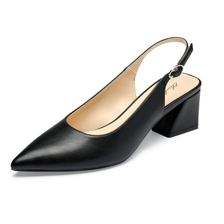 Zhabtuc Fashion Pointed Toe Slingback Heels Block Wedge Shoes Prom Party Shoes Black Size 8.5