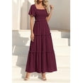 thumbnail image 3 of PRETTYGARDEN Summer Dresses for Women Boho Swiss Dot Smocked Square Neck Short Sleeve Spring Wedding Guest Maxi Dress, 3 of 9
