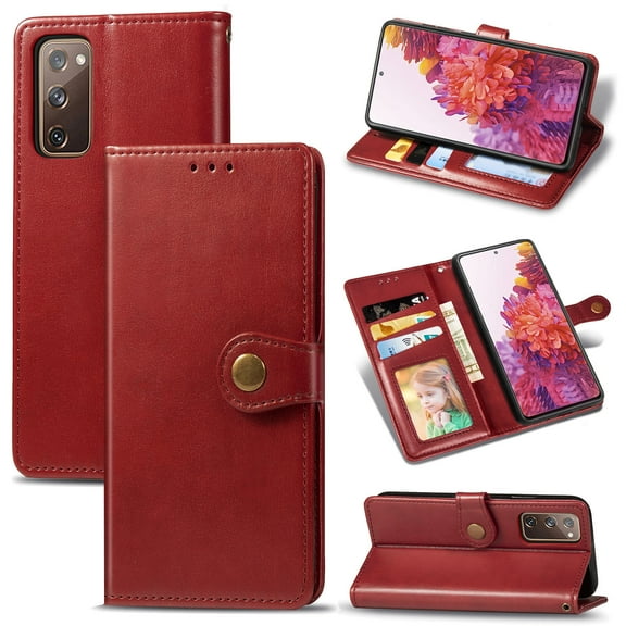 Allytech Samsung Galaxy S20 FE 5G Case, Premium PU Leather Folio Flip Wallet Case Cover with Credit Cards Slots Cash Holder Magnetic Closure Wallet Case for Samsung Galaxy S20 FE 5G, Red