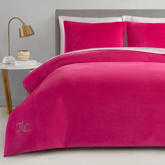 Juego de edredón Juicy Couture de terciopelo rosa intenso para dos o dos camas, XL