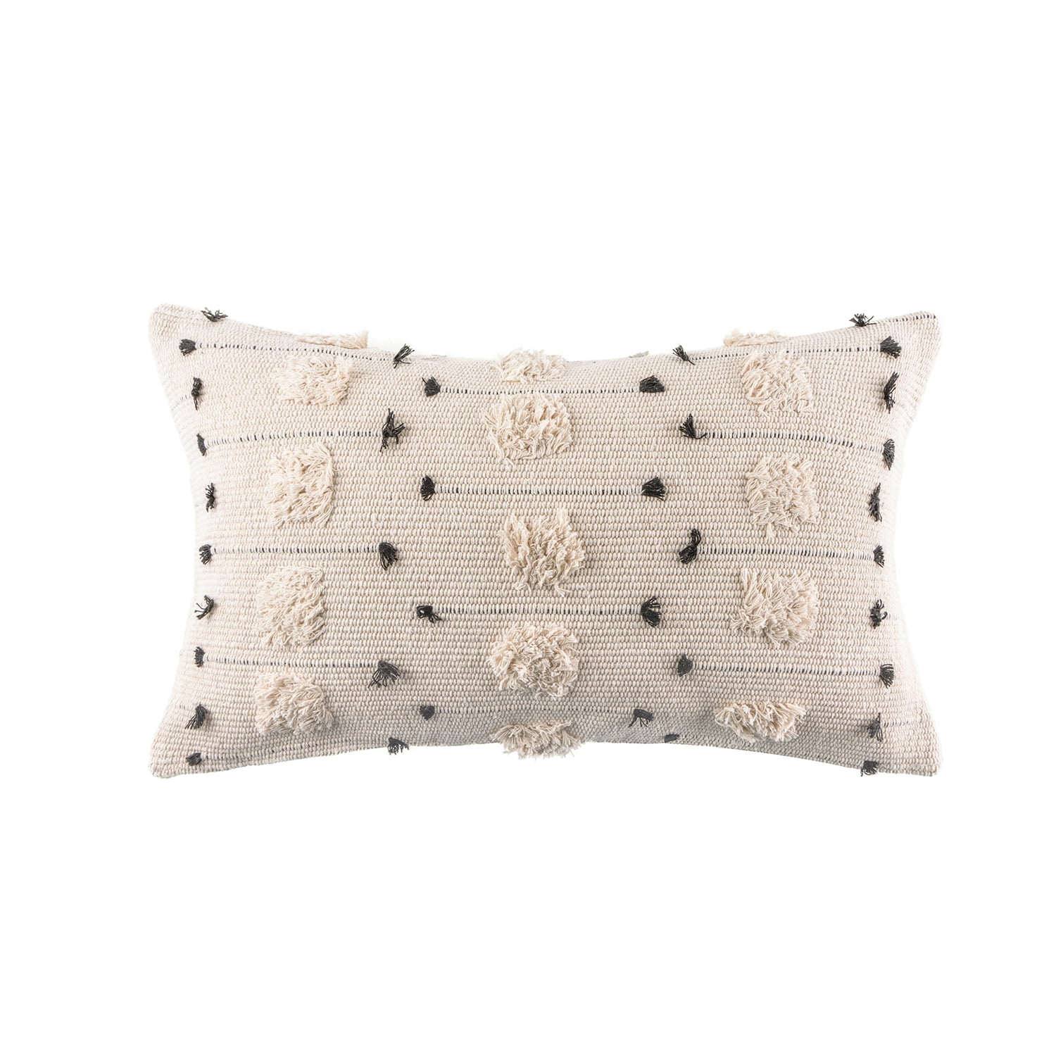 Phantoscope Boho Woven Tufted Series Decorative Throw Pillow, 12" x 20", White/Black, 1 Pack