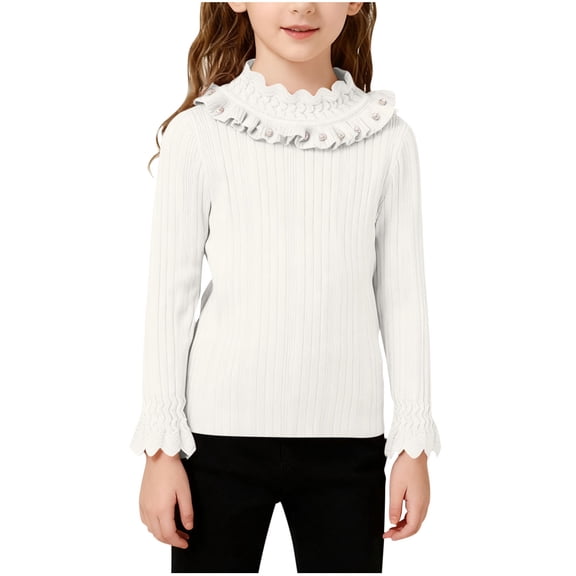 Girls Crewneck Sweaters Kids Spring Long Sleeve Cute Knit Pullover Tops 2-10 Years White 6-7 Years