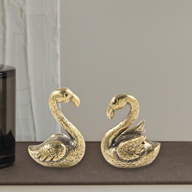 2 figuras en miniatura de pareja de flamencos, esculturas de pareja de flamencos, decoración de mesa de cobre única y duradera para escritorio y dormi