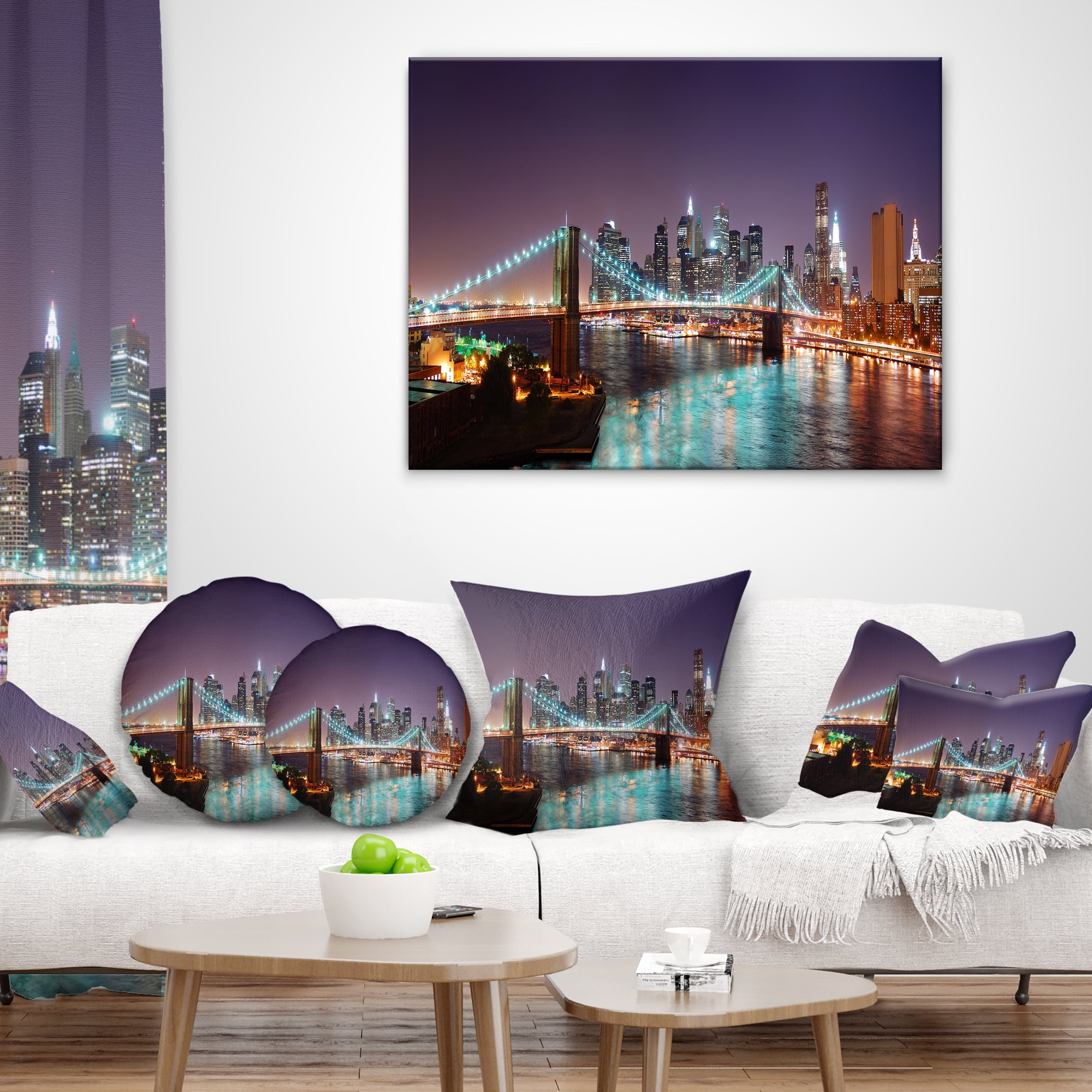 Designart Hudson River Panoramic View - Landscape Photography Throw Pillow - 16x16