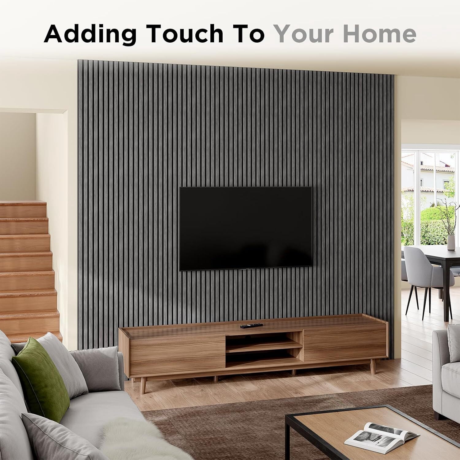 Easy4Home 6Pcs Wood Soundproof Wall Panels 94" x 7.9" Wood Slat Acoustic Panels,Dark Gray
