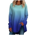 thumbnail image 2 of Womens Tops Women's Casual Plus SizeLong Sleeved Round Neck Gradient Printing T-shirt Top Pullover Shirts for Women Kagetolytai Royal Blue XL, 2 of 5