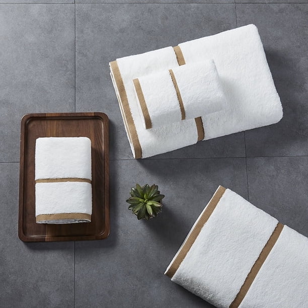 Nvzi Toalla de mano de algodón suave para el hogar, muy suave y muy absorbente, de 16 hilos cortados en espiral, 6 unidades, para ducha, piscina, 62,99 x 31,5 pulgadas (dorada)