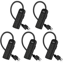 KMC Mini Power Strip, 3-Outlet, 5-Pack, 1-Foot Cord, Black