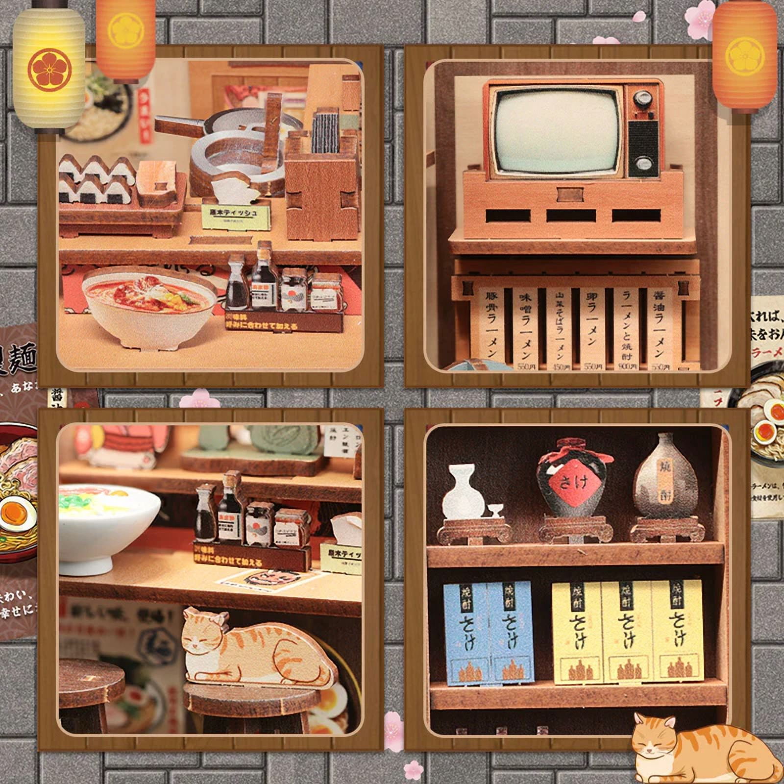 CUTEBEE DIY Book Nook Kit – Morita-Ya Japanese Ramen Shop Miniature Dollhouse Insert with LED Light, 3D Wooden Puzzle Craft Kit for Adults & Teens